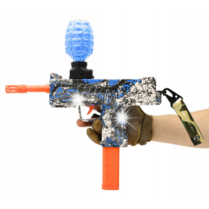Pistol automat NawiToys, 35x37cm, graffiti albastru, set cu 3000 bile zele, acumulator, ochelari de protectie