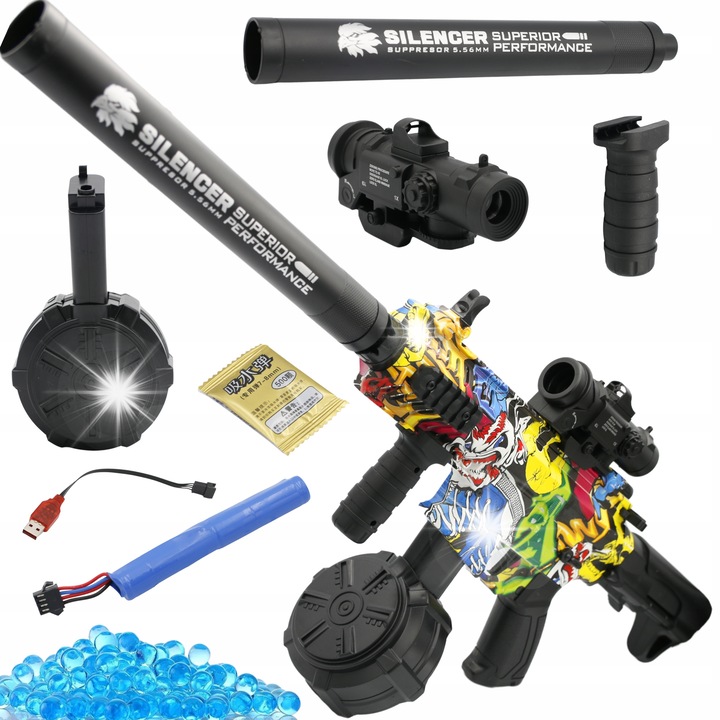 Arma de jucarie NawiToys ARP 9, automat, 2 moduri de tragere, colorat, 76x32cm