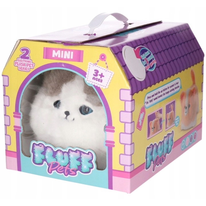 Pisicuta interactiva din plus, NawiToys, 26x21x20cm, alb-gri, pentru copii de la 3 ani