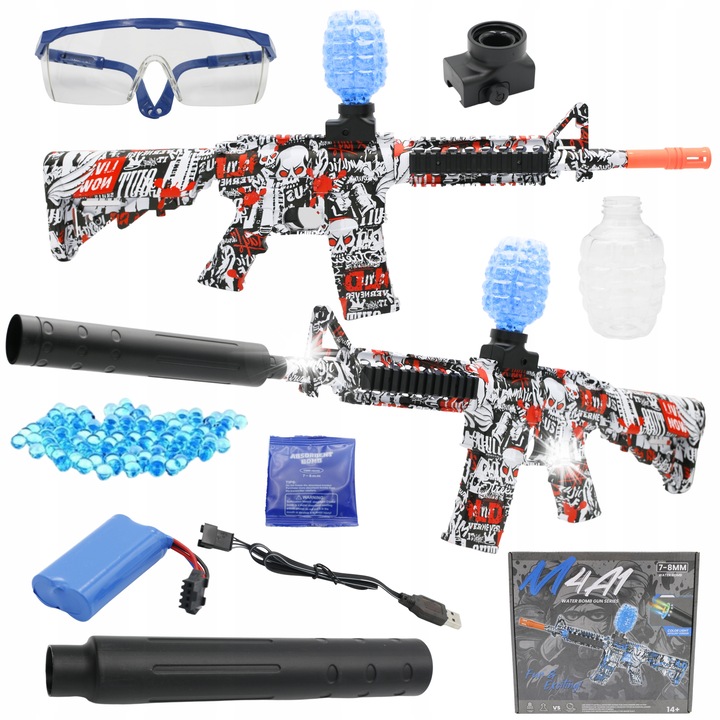 Pistol automat M4, NawiToys, 79x25cm, graffiti, set complet cu 1000 bile