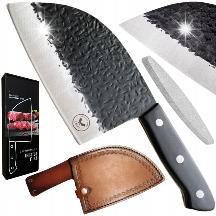 Tasak bucatarie japonez TASAI, otel inoxidabil, 30x9,5cm, set cu tocator din piele