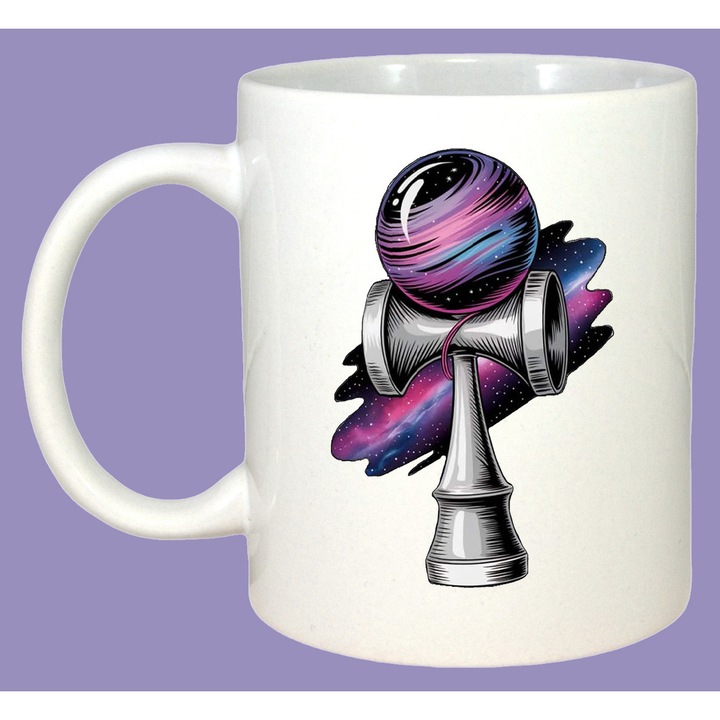 Cana Kendama futurista violet si negru stil cosmic, Cadou, Sarbatori, Secret Santa, Cri-Flo, Culoare Alb, 330 ml