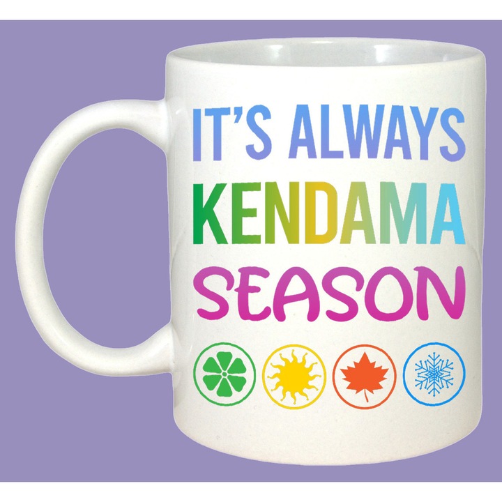 Cana Kendama season design colorat cu simboluri, Cadou, Sarbatori, Secret Santa, Cri-Flo, Culoare Alb, 330 ml