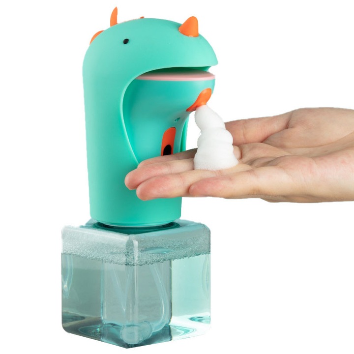 Диспенсър за сапун за деца, автоматичен, модел динозавър, 250мл, презареждащ се