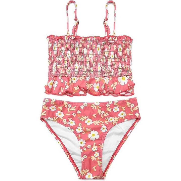 Costum de baie fete, floral rosu, marime 10-12 ani, SHEKINI
