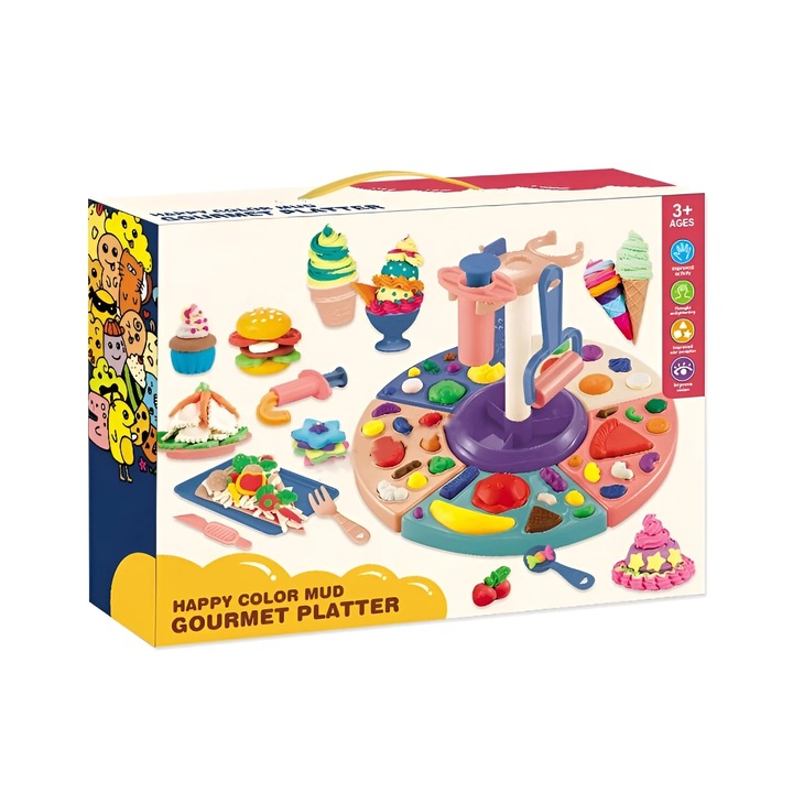 Set Creativ Din Plastilina Gourmet Platter, 3+ ani, multicolor, cu matrite si accesorii