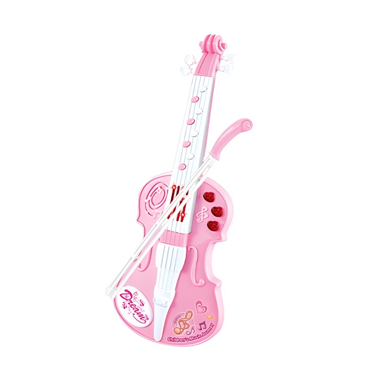 Vioară Muzicală Dream Violin, Roz, cu Lumini și Sunete, Set cu Bagheta, 3+ Ani