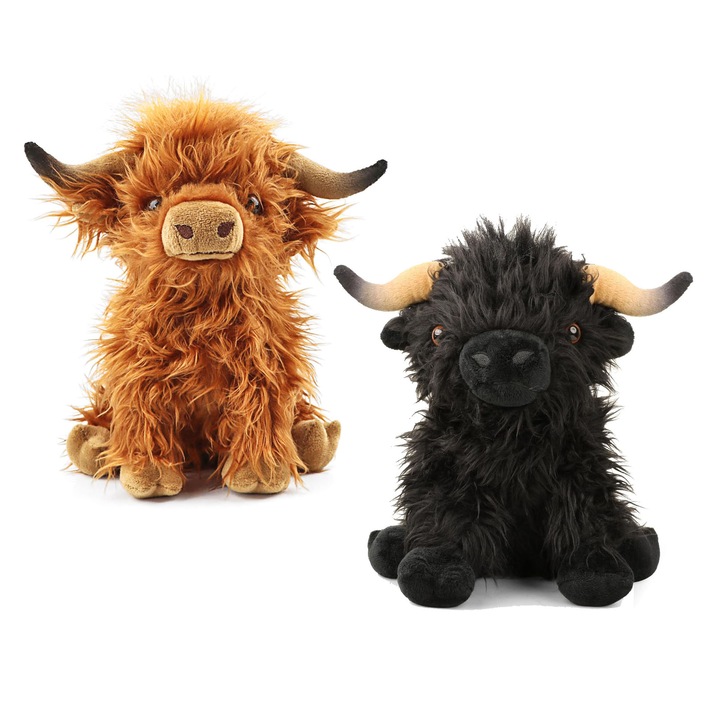 Jucarie de plus vaca inalta, model handmade, umplutura moale, prietenoasa cu pielea, multicolor, 30x25cm