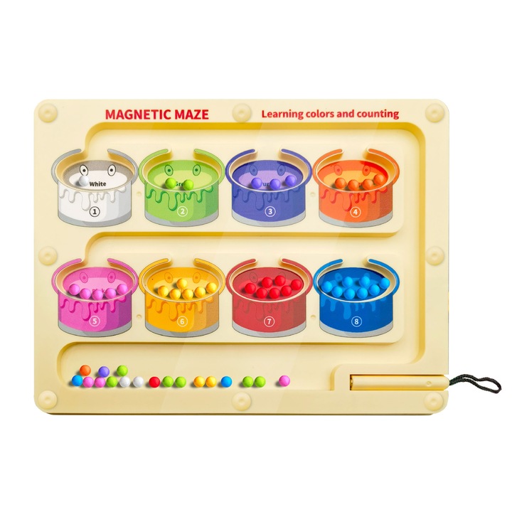 Joc Educativ Magnetic cu Bile, Sortare pe Culori & Numarare, Multicolor, 30x45cm