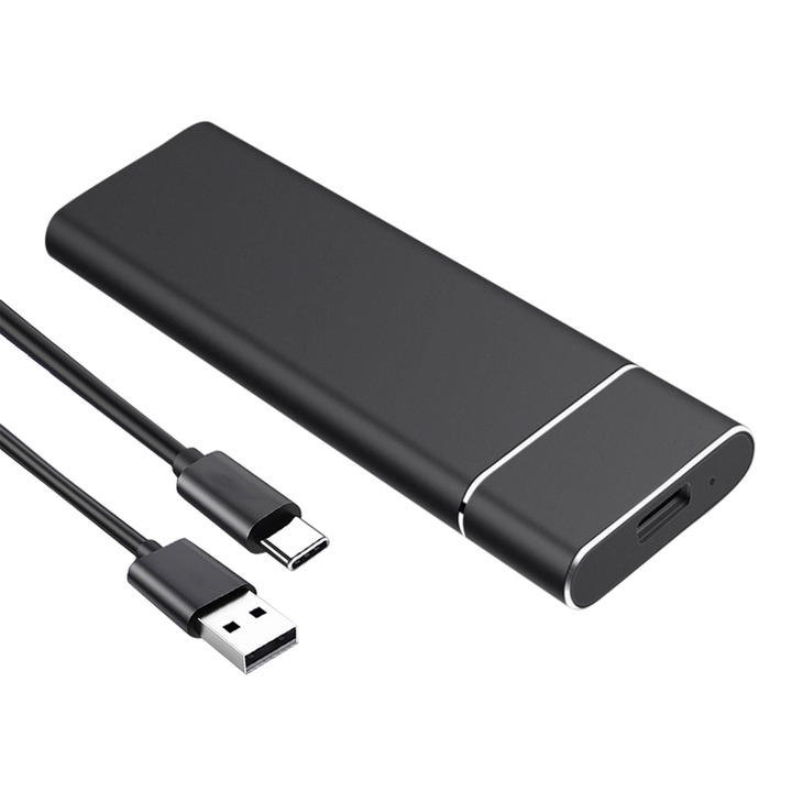 Hard disk extern portabil 2TB, tip C, carcasa subtire, negru