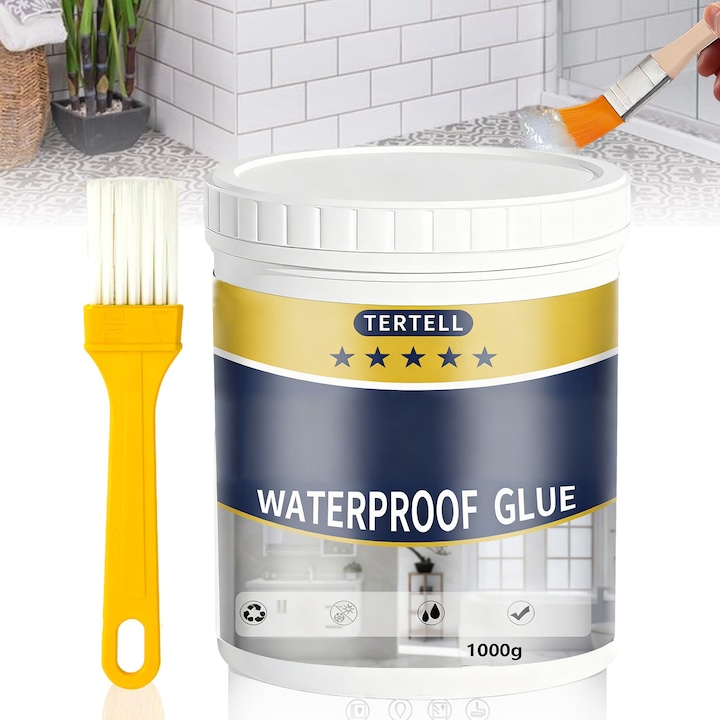 Adeziv transparent impermeabil pentru etansare, YOUKUKE, 1000G, etansant izolator impermeabil, agent hidroizolant pentru suprafete multiple, adeziv cu uscare rapida si uniforma, etansant invizibil impermeabil si universal anti-scurgere, perie inclusa