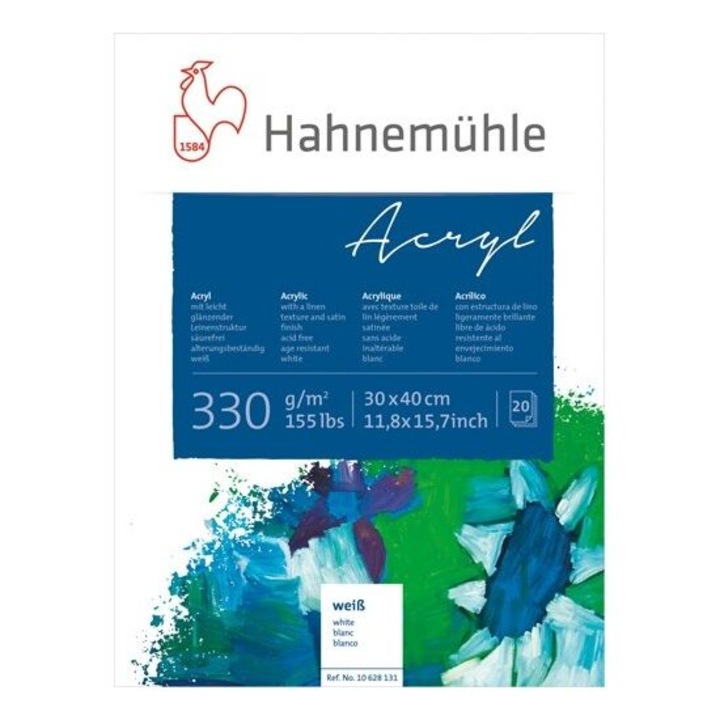 Bloc pentru culori acrilice 330gr/mp, 20 coli - Hahnemuhle, 10628131 - 30x40 cm