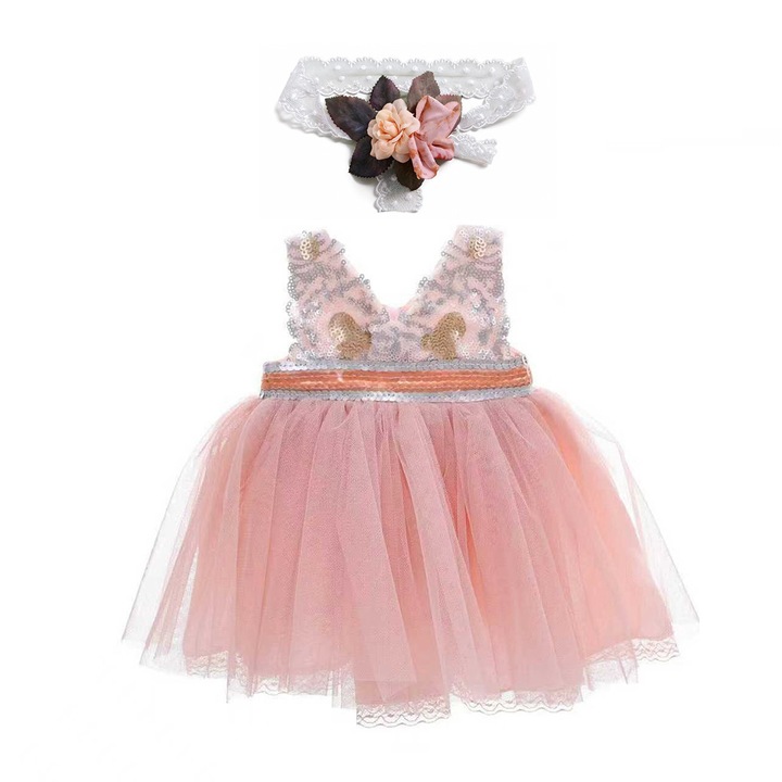 Set rochie eleganta SWJOYOL pentru papusi 50-55cm roz cu flori