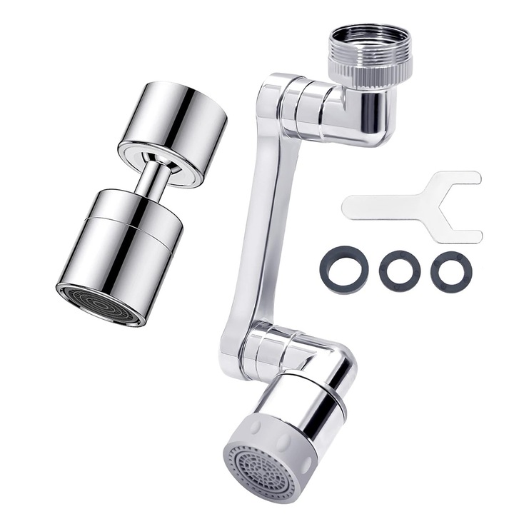 Extensie robinet 2 buc, brat rotativ 1080°, metal argintiu