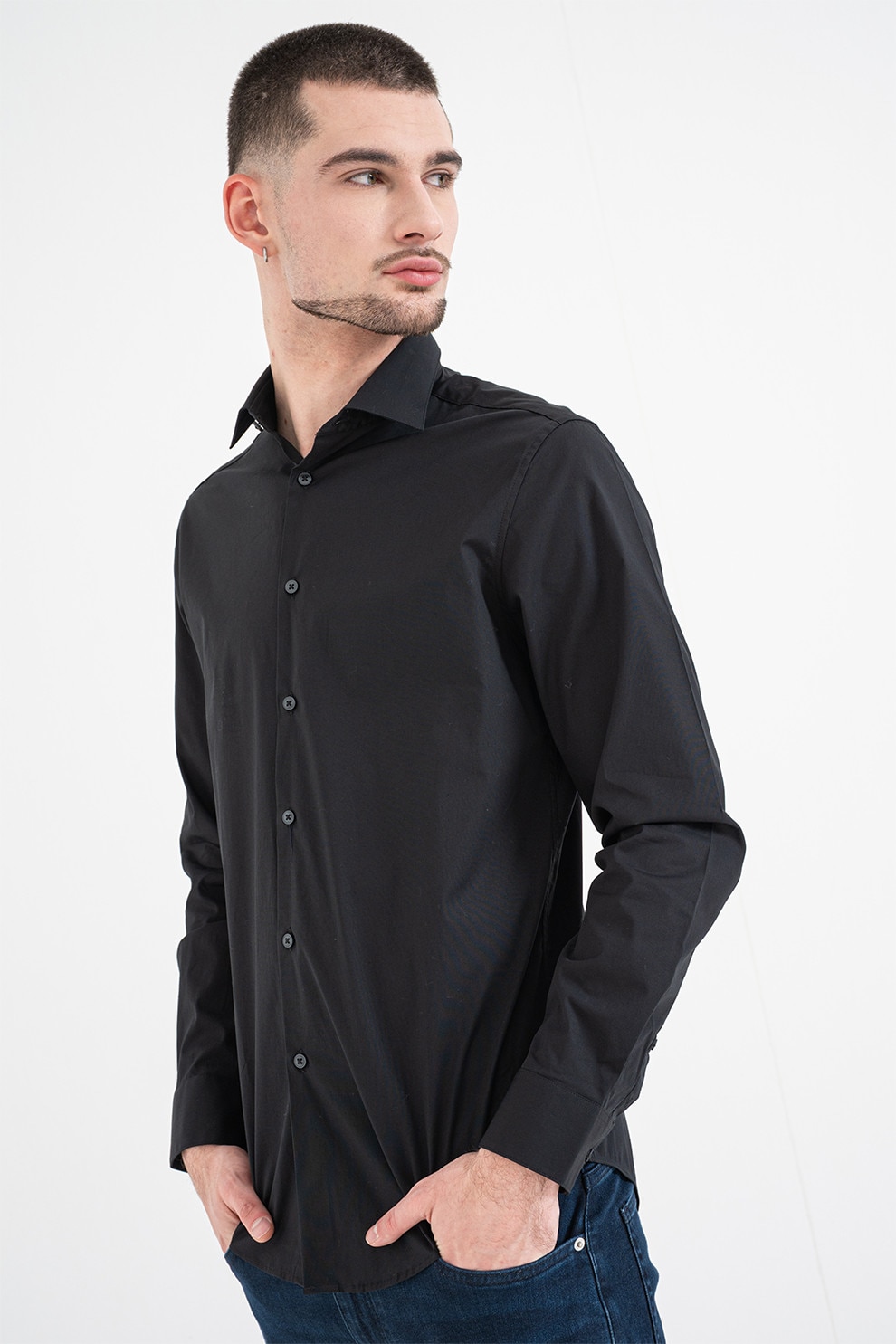 CALVIN KLEIN, Camasa regular fit cu model uni, Negru, 40