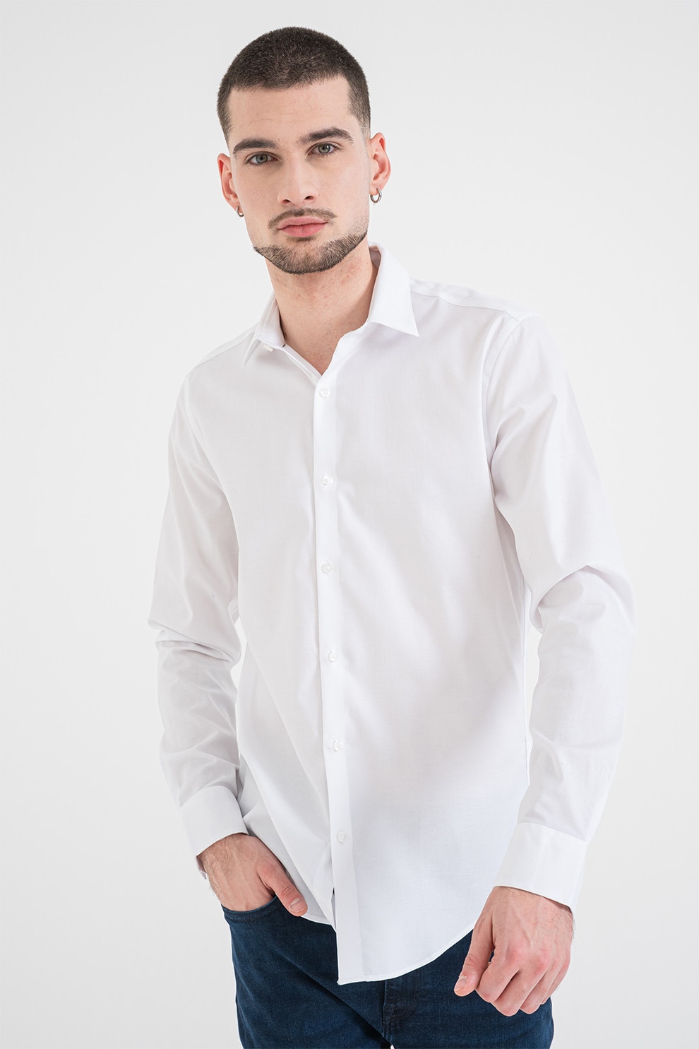 CALVIN KLEIN, Camasa slim-fit cu model uni, Alb, 40