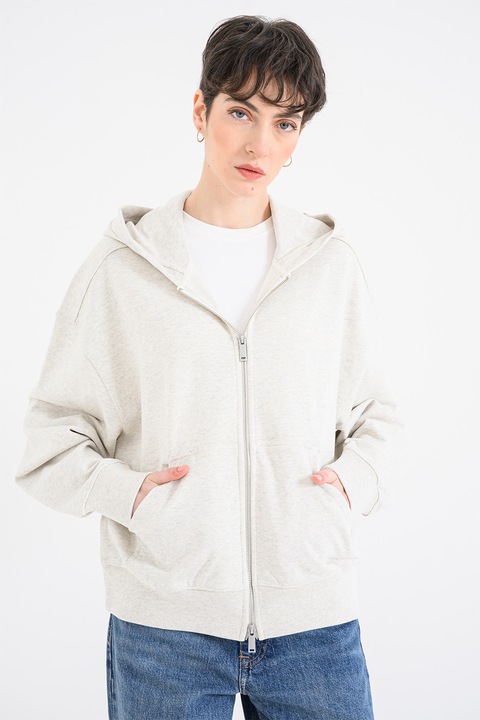 CALVIN KLEIN, Hanorac lejer cu model uni si fermoar, Crem