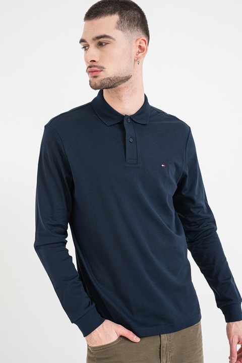 Tommy Hilfiger, Блуза с яка и лого, Тъмносин
