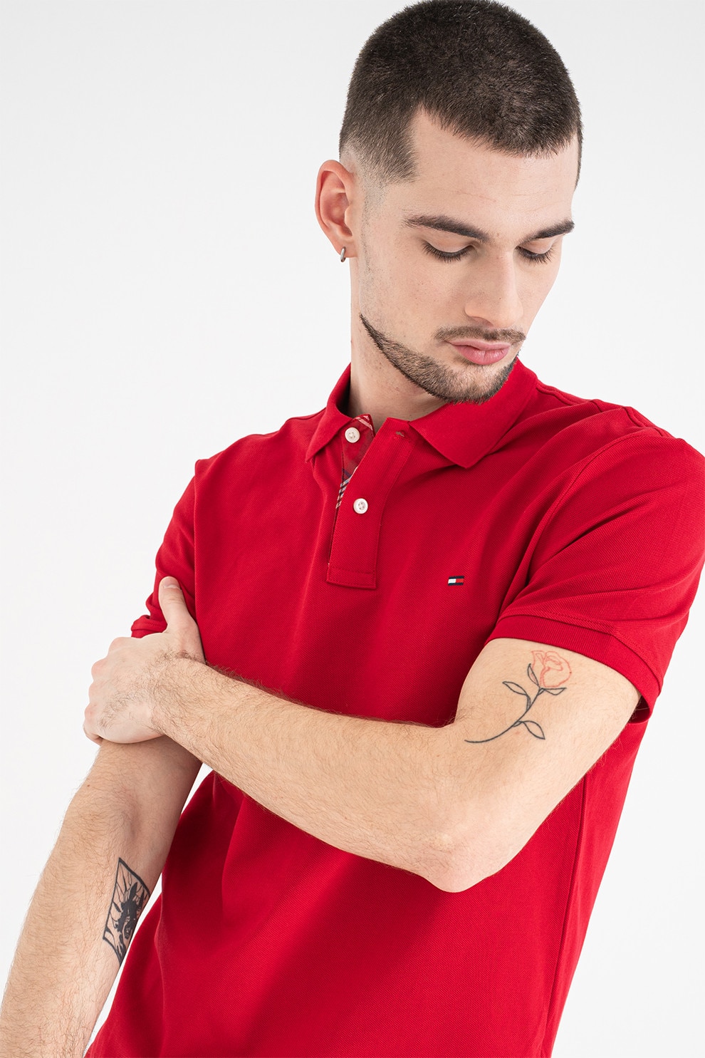 Tommy Hilfiger, Tricou polo din amestec de bumbac organic, Rosu, M