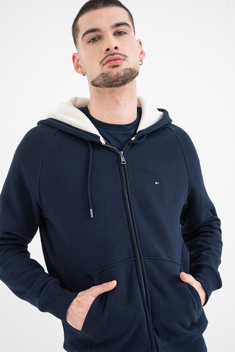 Tommy Hilfiger, Hanorac cu fermoar si snur de ajustare, Bleumarin