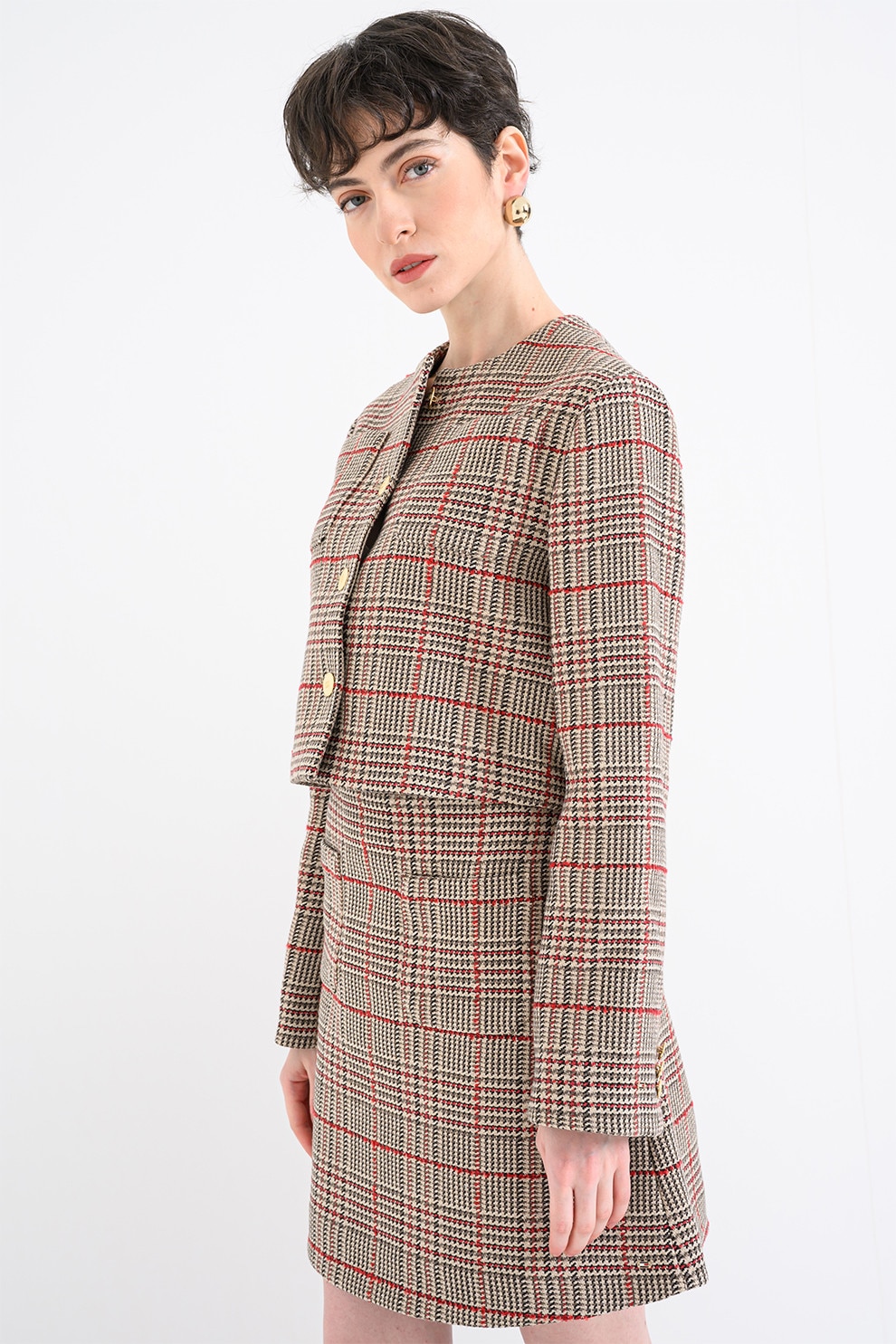 Tommy Hilfiger, Jacheta crop din tuid, Rosu, Maro taupe, 42 - eMAG.ro