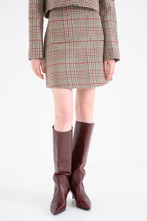 Tommy Hilfiger, Fusta mini cu model in carouri, Rosu/Maro taupe