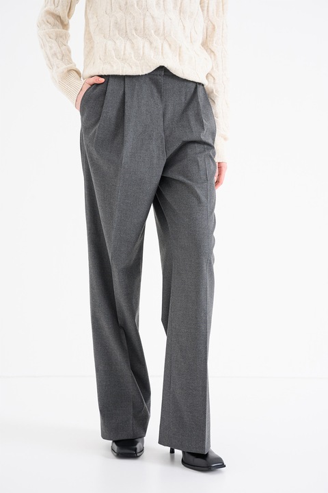 Tommy Hilfiger, Pantaloni cu talie inalta si pensa, Gri melange
