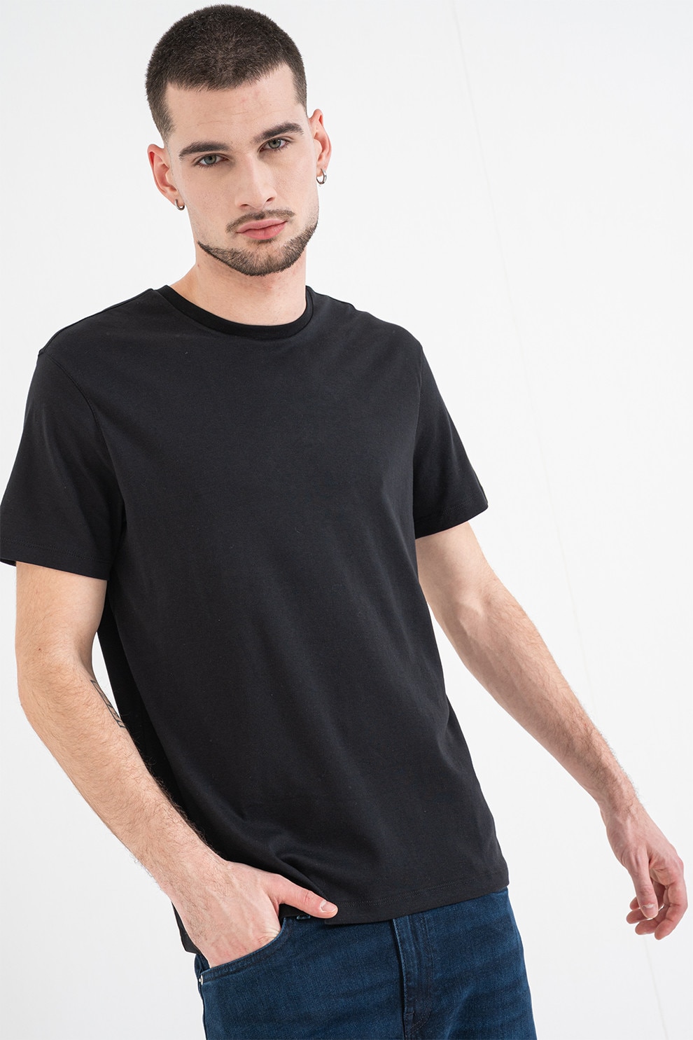 CALVIN KLEIN, Tricou din bumbac cu model uni, Negru, 2XL