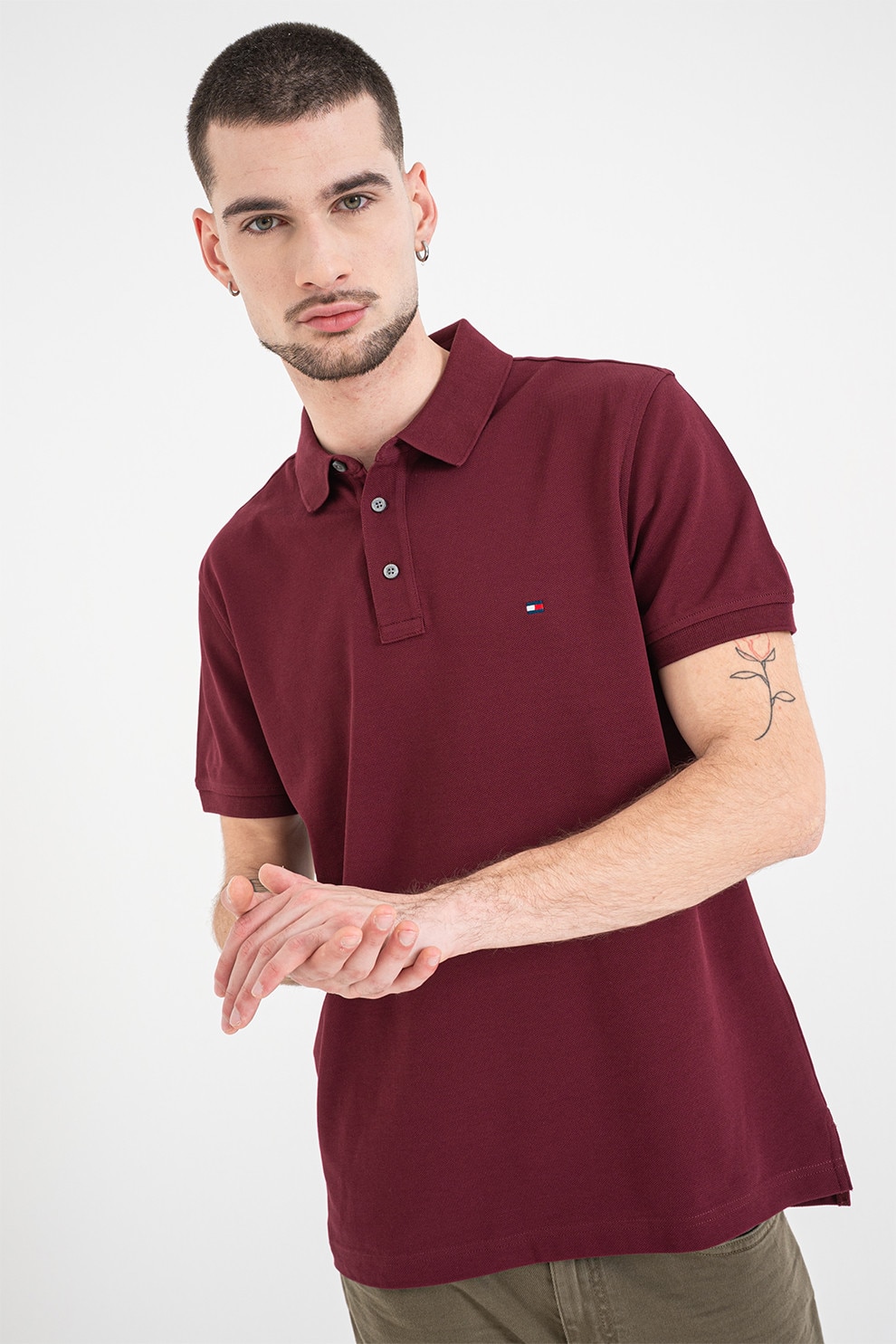 Tommy Hilfiger, Tricou polo slim fit din amestec de bumbac organic, Rosu stins, XL