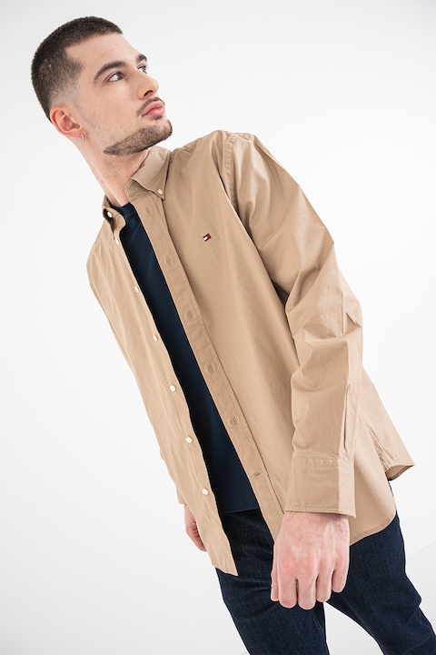 Tommy Hilfiger, Camasa regular fit din bumbac, Maro taupe