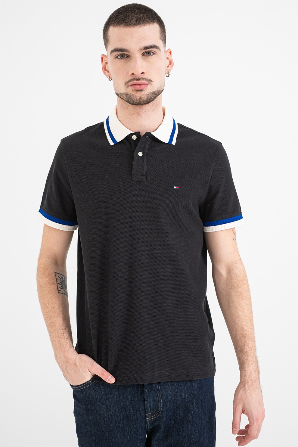Tommy Hilfiger, Tricou polo regular fit, Negru, XL