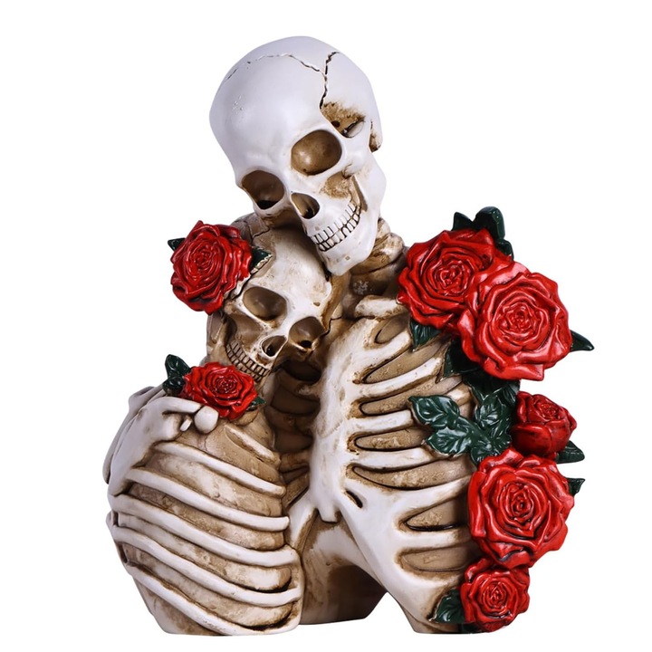 Statuie decorativa cuplu de Halloween, AFKSMILE, stil gotic, alb rosu, 22.5x18x11cm