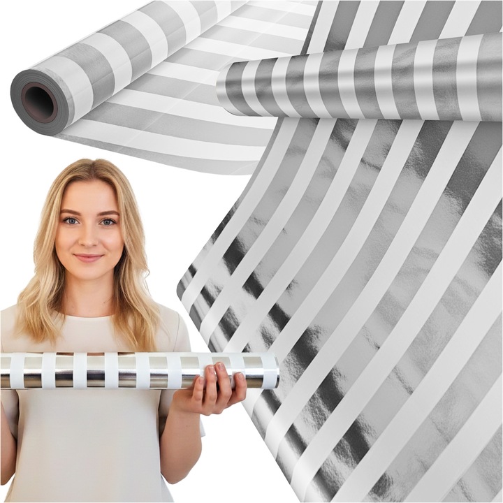 Hartie Pentru Ambalat Cadouri, Paperhit, 25 M, Rola Mare, Alb Argintiu