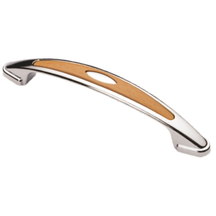 Maner pentru mobila, din metal cu plastic, OZS-2077, lungime 120 mm, distanta gauri 96 mm, fag