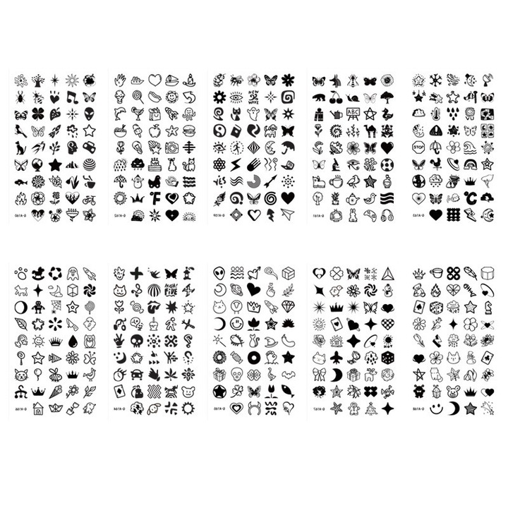 Set de 450 tatuaje temporare realiste, BOMSTOM, negru, 120x69mm