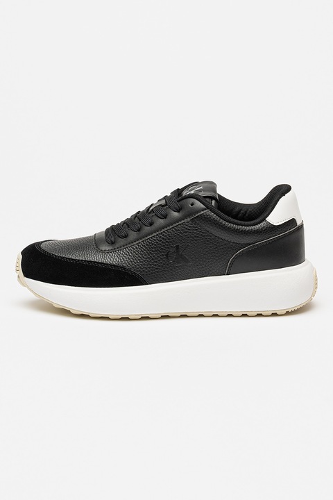 CALVIN KLEIN JEANS, Pantofi sport din piele si piele ecologica cu detaliu monograma, Negru