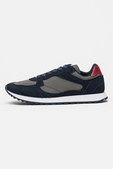 Tommy Hilfiger, Pantofi sport cu garnituri din piele intoarsa New Runner, Gri inchis/Bleumarin