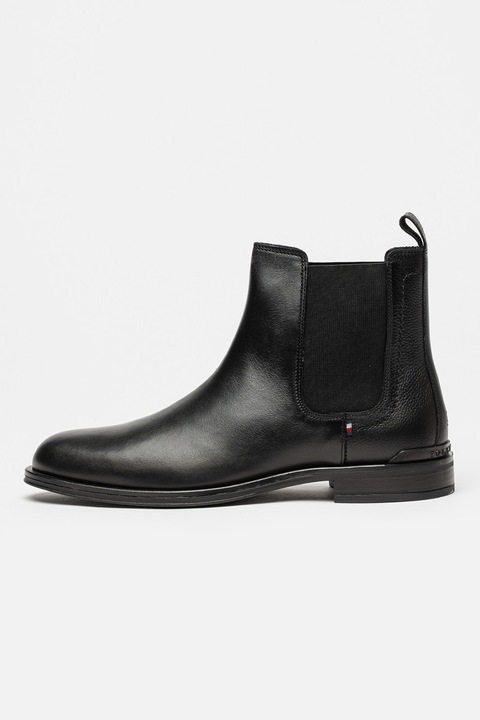 Tommy Hilfiger, Ghete Chelsea din piele Corporate, Negru