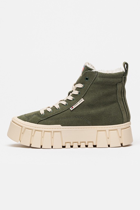 Tommy Jeans, Tenisi mid-high din piele intoarsa Vulc, Verde pal
