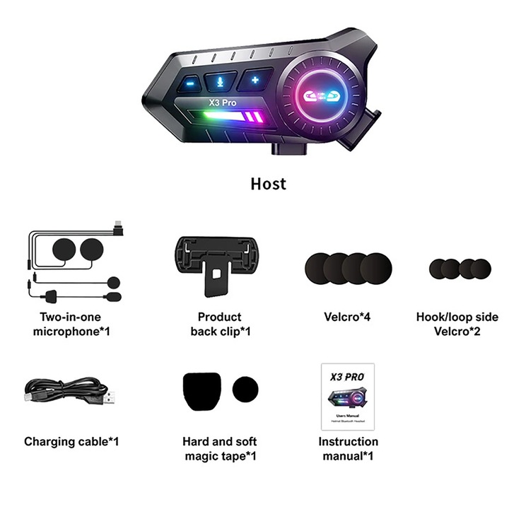 Casca Bluetooth pentru motocicleta, intercom full-duplex, functie radio FM, asistent vocal, impermeabil, 1000mAh, negru, M
