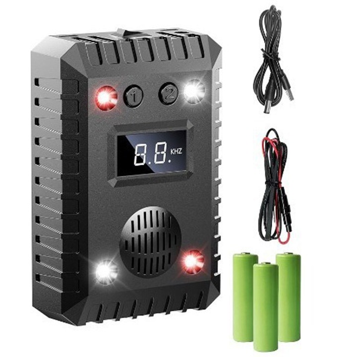 Aparat Anti Rozatoare Auto, Omelivon, Anti Soareci si Sobolani, Protectie Motoare Masini si Garaje, Ultrasunete si LED Stroboscopic, Alimentare 12V/24V, Mod Standby Automat, frecventa 9kHz-65kHz
