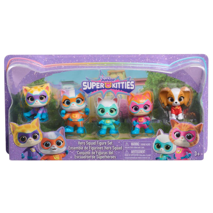 Детски комплект фигурки Геройски отряд Super Kitties, 5 фигури, 4.6 см