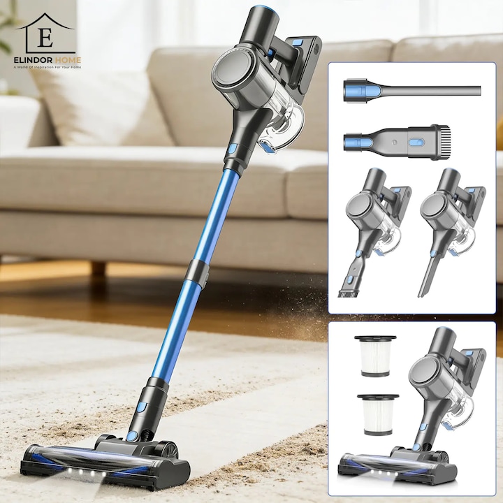 Аспиратор 4 в 1 Elindor® за почистване на килими, робот за намаляване на алергени, против акари за килими, автомобили, матраци и тапицерии, идеален за дома, интериор, 40KPa, 450W, бързо изпразване. 1.5L, черен