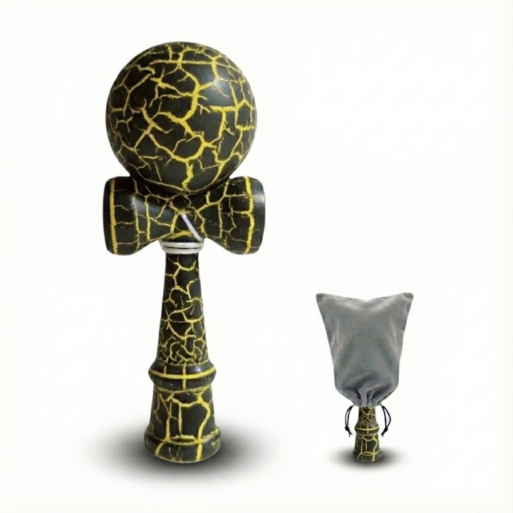 Kendama din lemn LITFIV, 18x7x3.8cm, bilă 6cm, set cu husă de depozitare