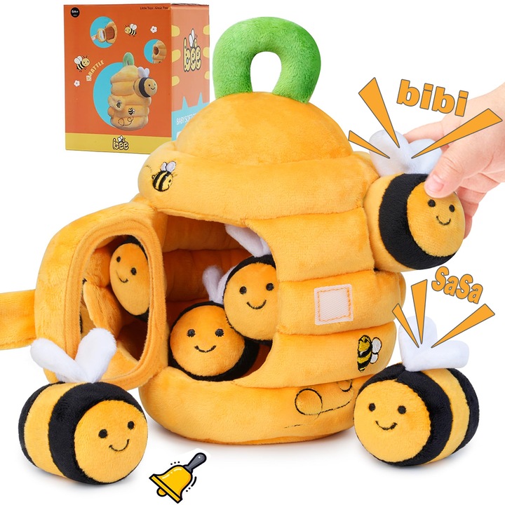 Interaktív puha méhsejtes játék 5 extra méhvel, Montessori játék 1 éves babáknak születésnapi ajándék, szenzoros labda 12-18 hónapos babáknak