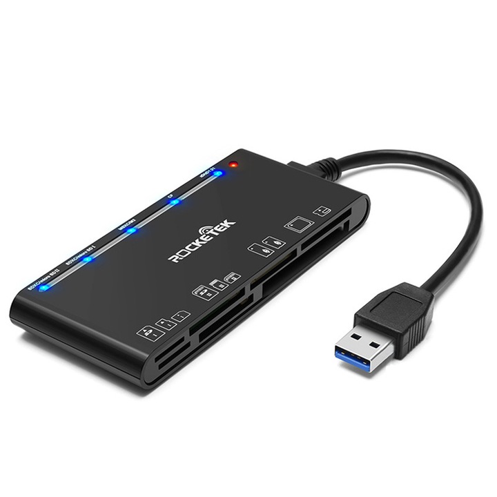 Четец за карти, USB, многофункционален 7-в-1 за карти CF/XD/MS/SD/TF, черен
