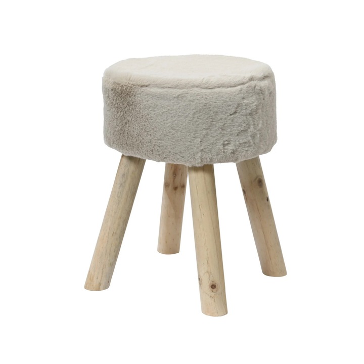 Табуретка с дървени крака и изкуствена кожа, 30x38 см, бежова