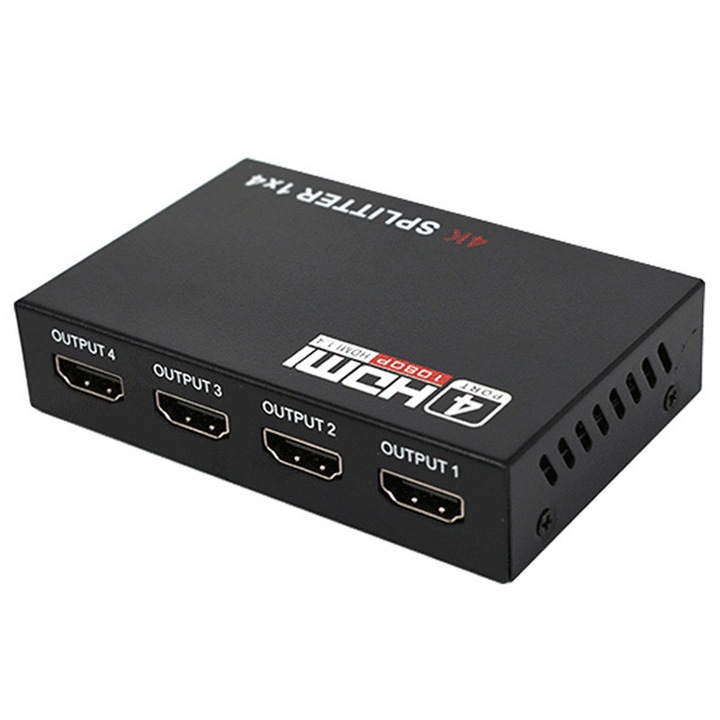 Splitter HDMI, 1 intrare, 4 iesiri, suporta 4K, potrivit pentru PS4, Xbox, Fire Stick si HDTV, 6.5×6.1×2.1cm, negru
