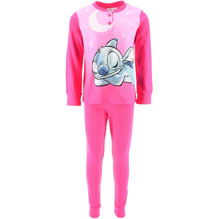 Pijama fete, intr-o cutie decorativa, cadou, Disney Stitch, bumbac, roz, Roz