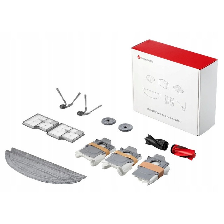 Комплект аксесоари Roborock Saros 10, 2 основни мопа, 2 странични мопа, 3 торбички за прах, 2 HEPA филтъра, 1 комплект четки, 2 странични четки